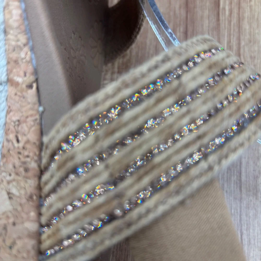 Skechers Cali Breezie Vegan Wedge Brown Women's Size 11 Rhinestone‎ Sandals